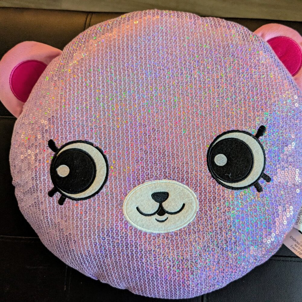 Shopkins Pink and purple sequin bear plush pillow